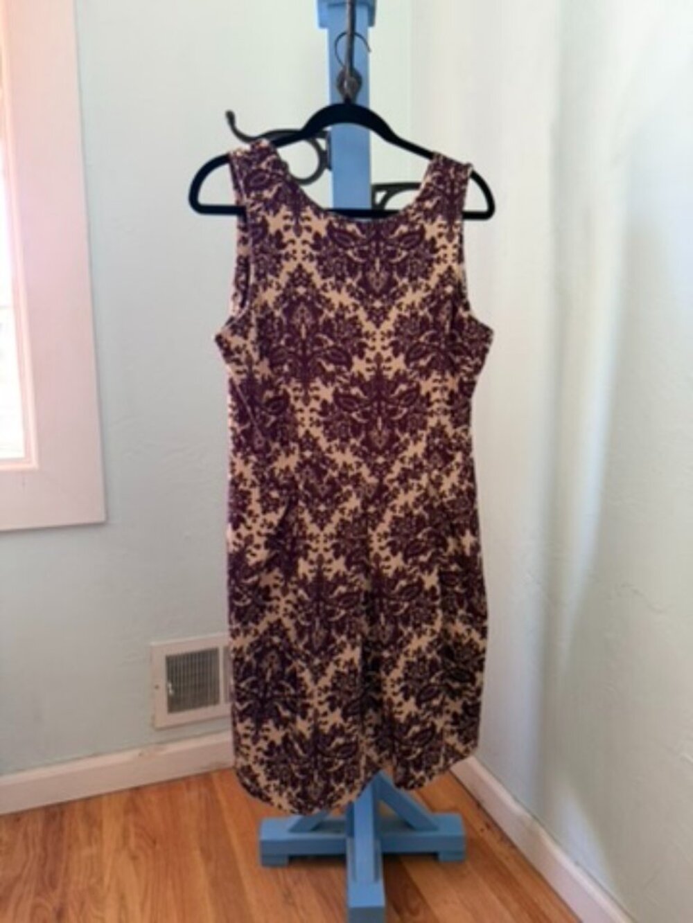 Charming Charlie Purple & Tan Damask Floral Sleeveless Dress Size L